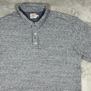 Faherty Polo Shirt Mens XL Gray Striped Cotton Casual Short Sleeve Pocket